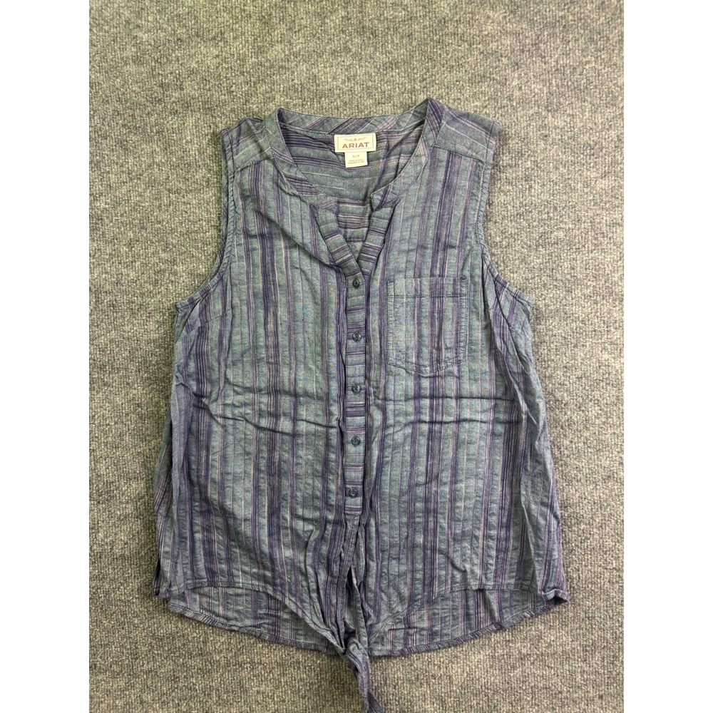 Ariat Caroline Top Women S Blue Purple Striped Sleeveless Tie Front Button Up